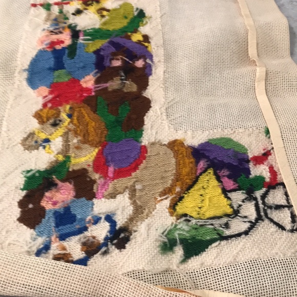 Vintage Needlepoint Christmas Stocking Front 18" Toys Pony Handmade Clown BLUE - Picture 5 of 7